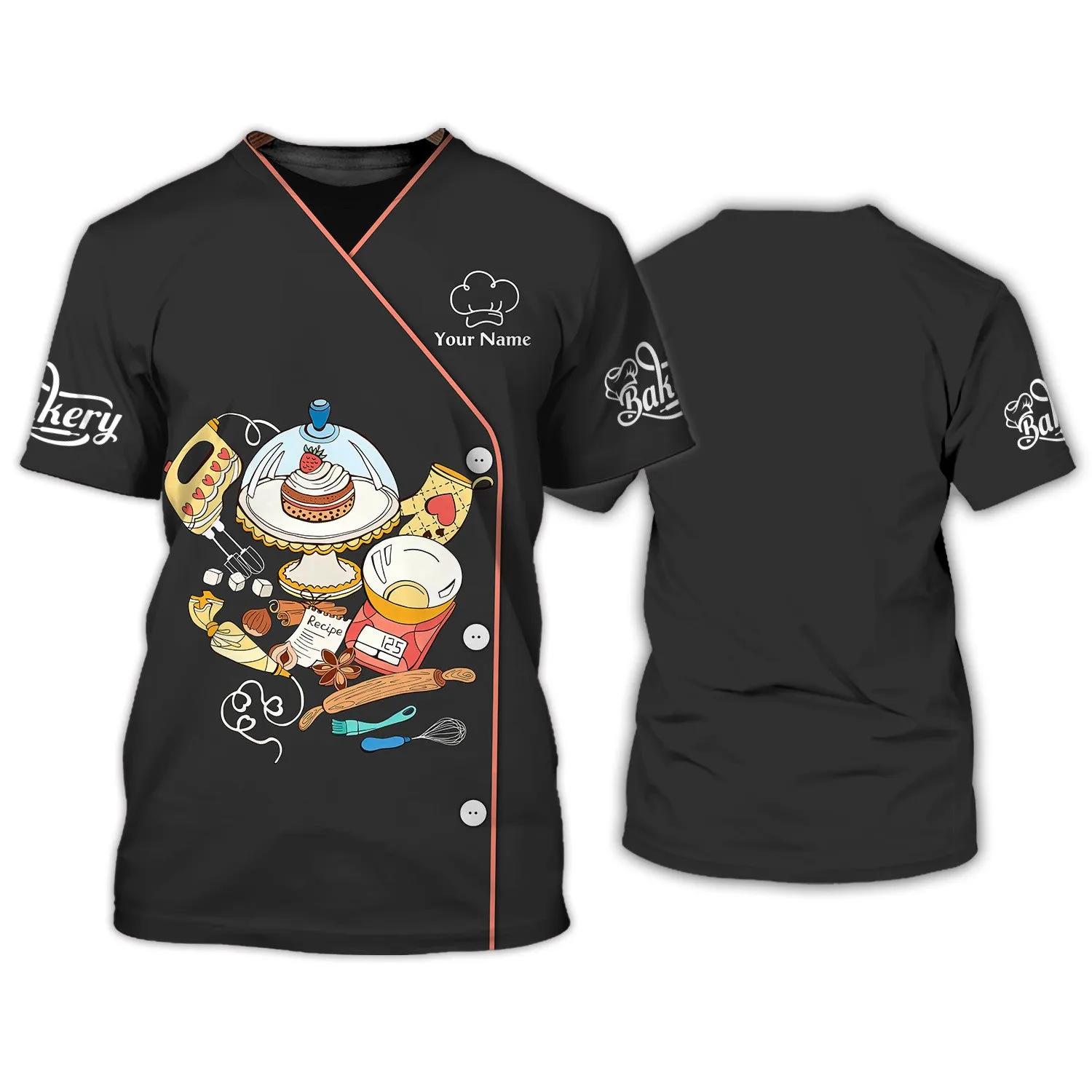 Latest Baking Supplies, Baker, Bakery Chef, Personalized Name 3D Tshirt (Non Workwear)