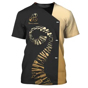 Latest Hair Hustler Pesonalized 3D Shirt Hair Cut Shop Uniform Hairdresser Pattern T-Shirt [Non Workwear]