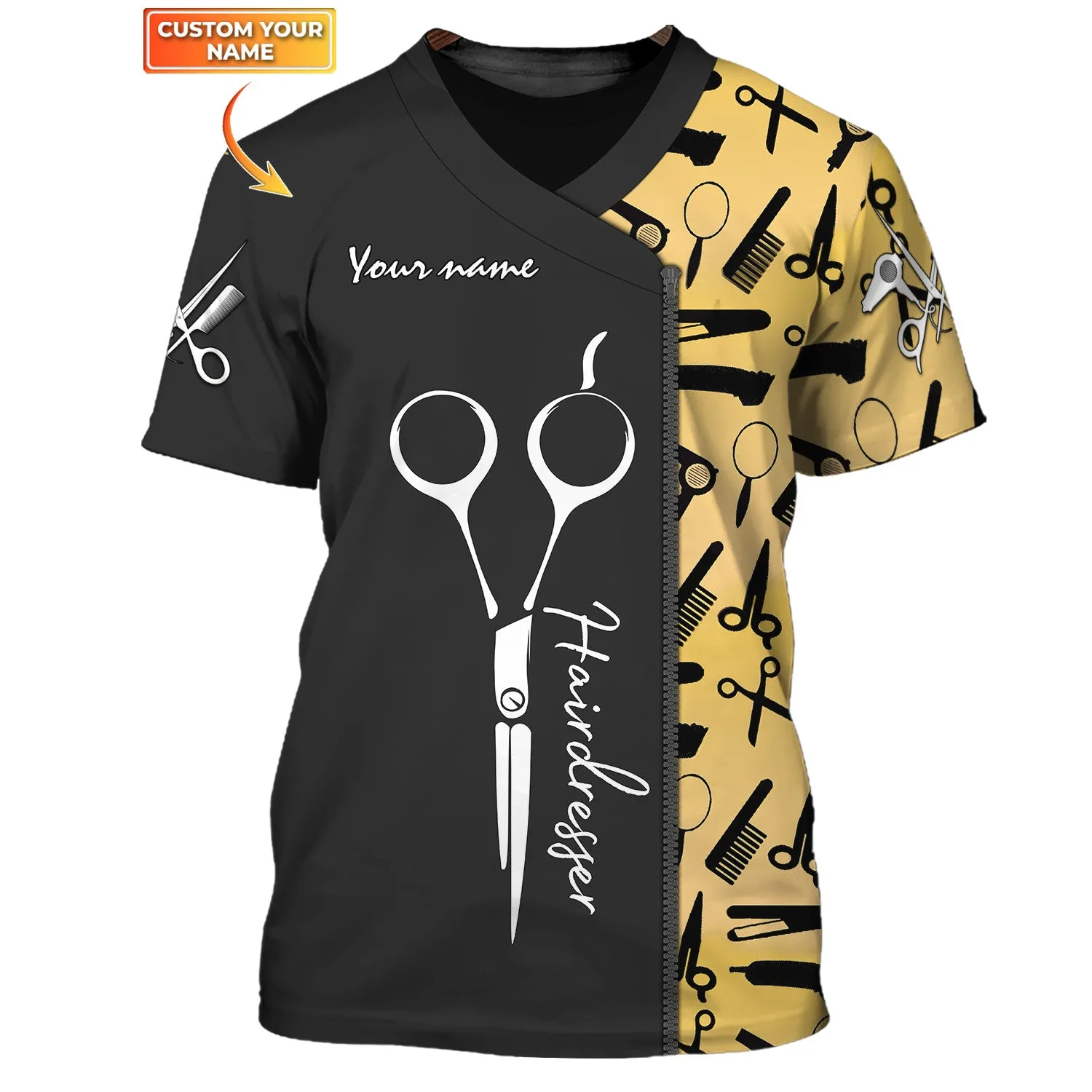 Latest Hair Hustler Pesonalized 3D Shirt Hair Cut Shop Uniform Hairdresser Pattern T-Shirt [Non Workwear]