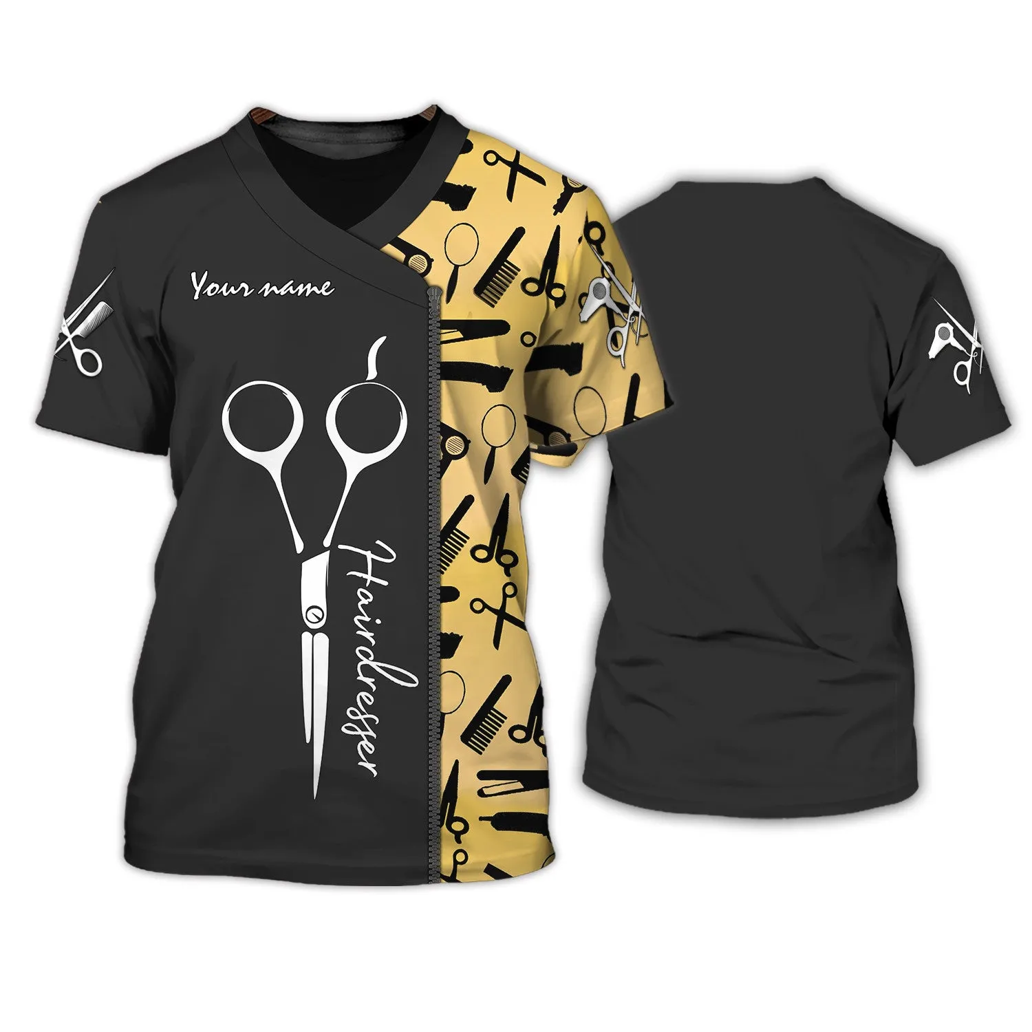 Latest Hair Hustler Pesonalized 3D Shirt Hair Cut Shop Uniform Hairdresser Pattern T-Shirt [Non Workwear]