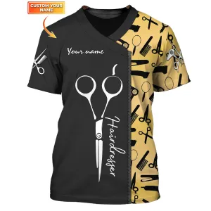 Latest Hair Hustler Pesonalized 3D Shirt Hair Cut Shop Uniform Hairdresser Pattern T-Shirt [Non Workwear]