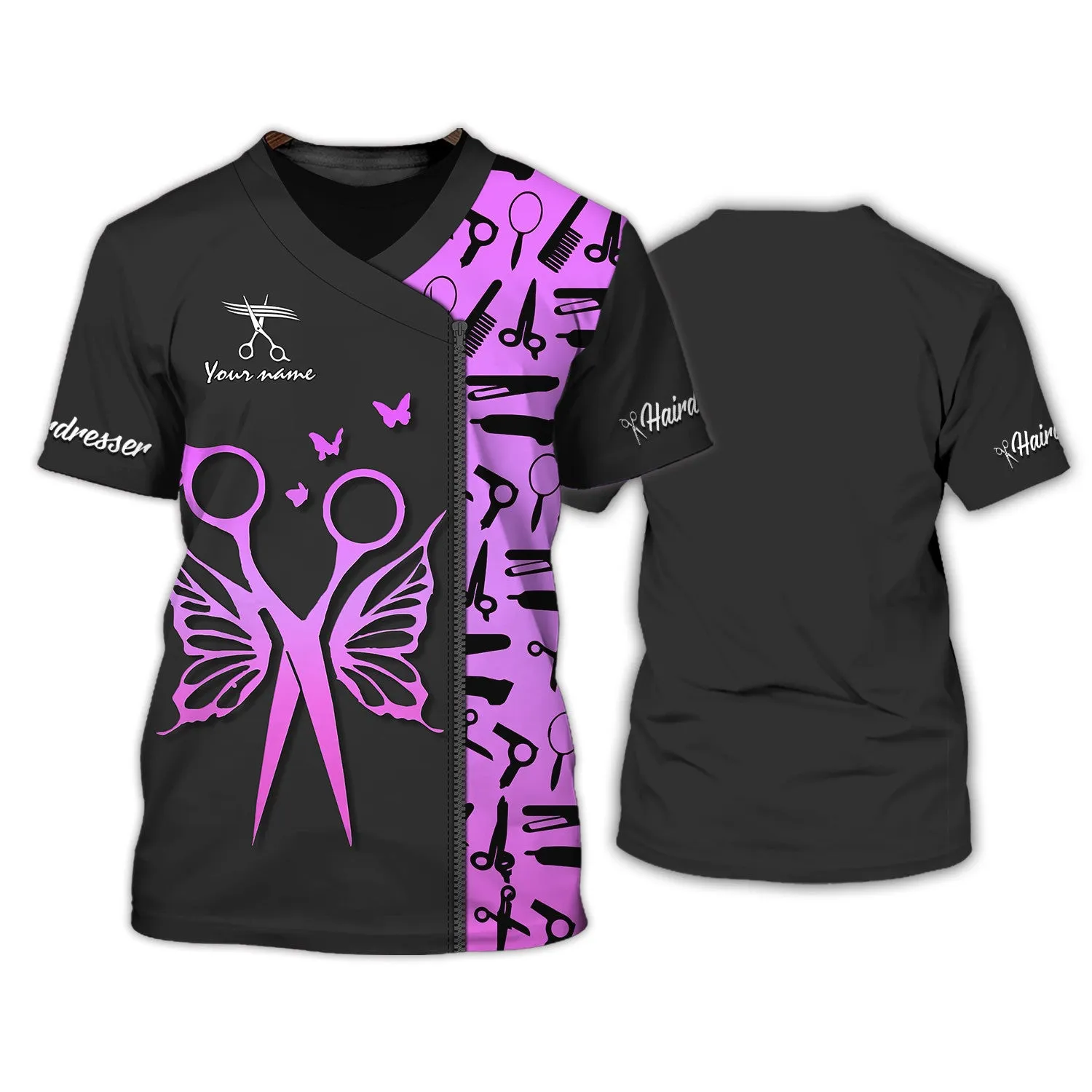 Latest Hairdresser Pesonalized 3D Shirt Hair Cut Shop Uniform Hairdresser Pattern T-Shirt [Non Workwear]