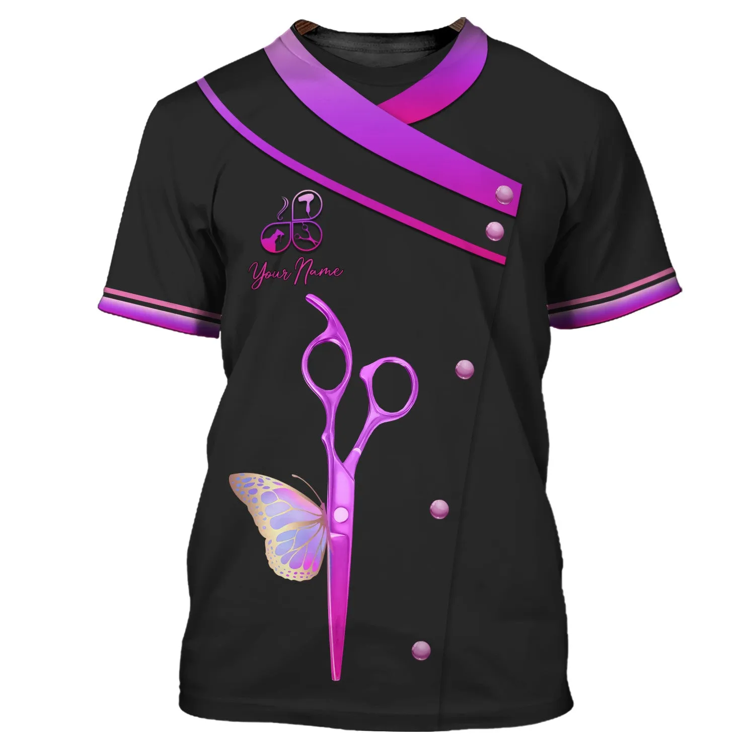 Latest Hairdresser Pesonalized 3D Shirt Hair Cut Shop Uniform Hairdresser Pattern T-Shirt [Non Workwear]