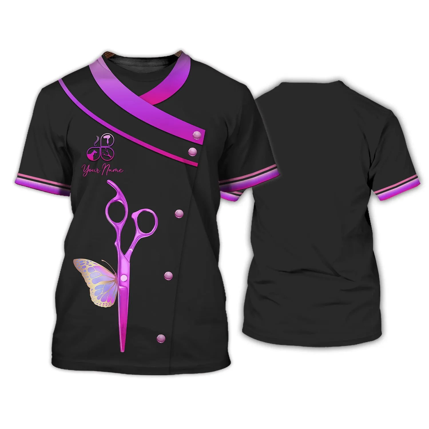 Latest Hairdresser Pesonalized 3D Shirt Hair Cut Shop Uniform Hairdresser Pattern T-Shirt [Non Workwear]