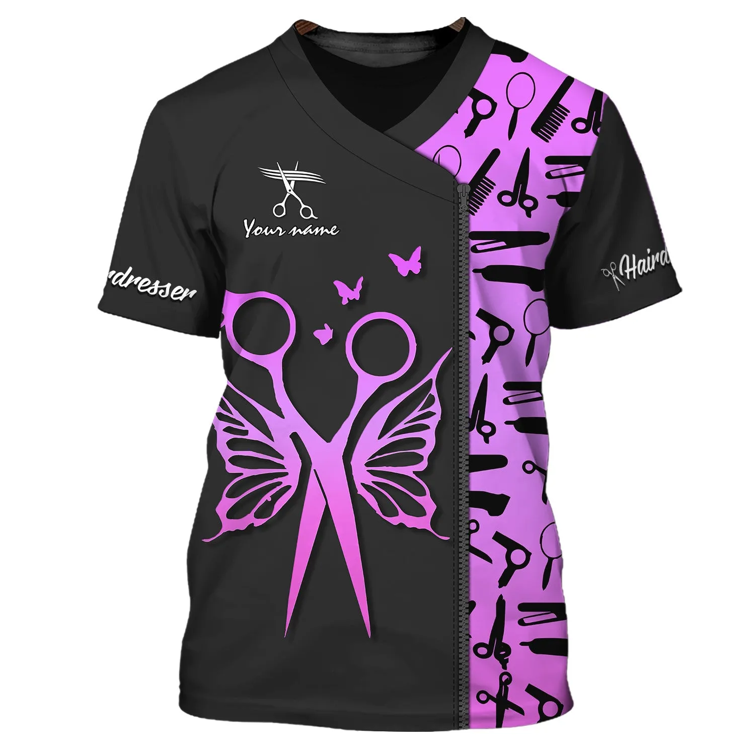 Latest Hairdresser Pesonalized 3D Shirt Hair Cut Shop Uniform Hairdresser Pattern T-Shirt [Non Workwear]
