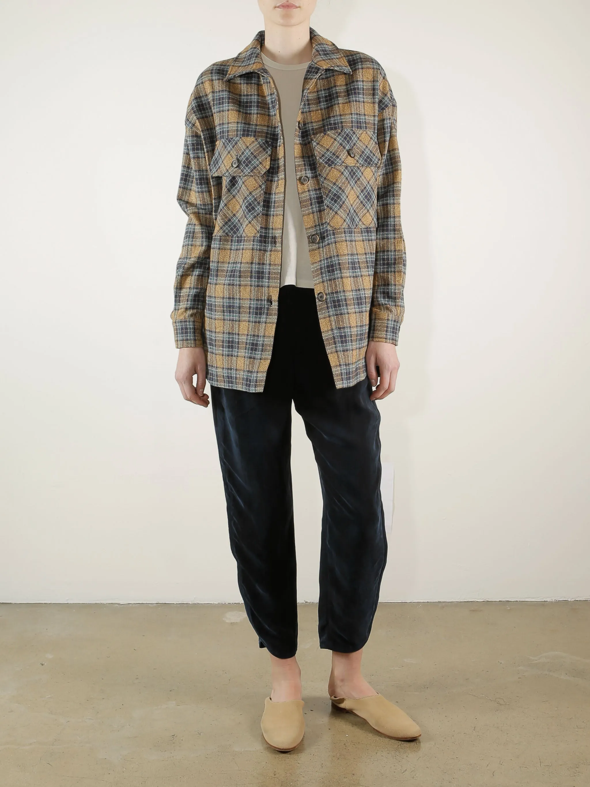 Laura Oversized Shirt Jacket in Plaid - Night/Wheat