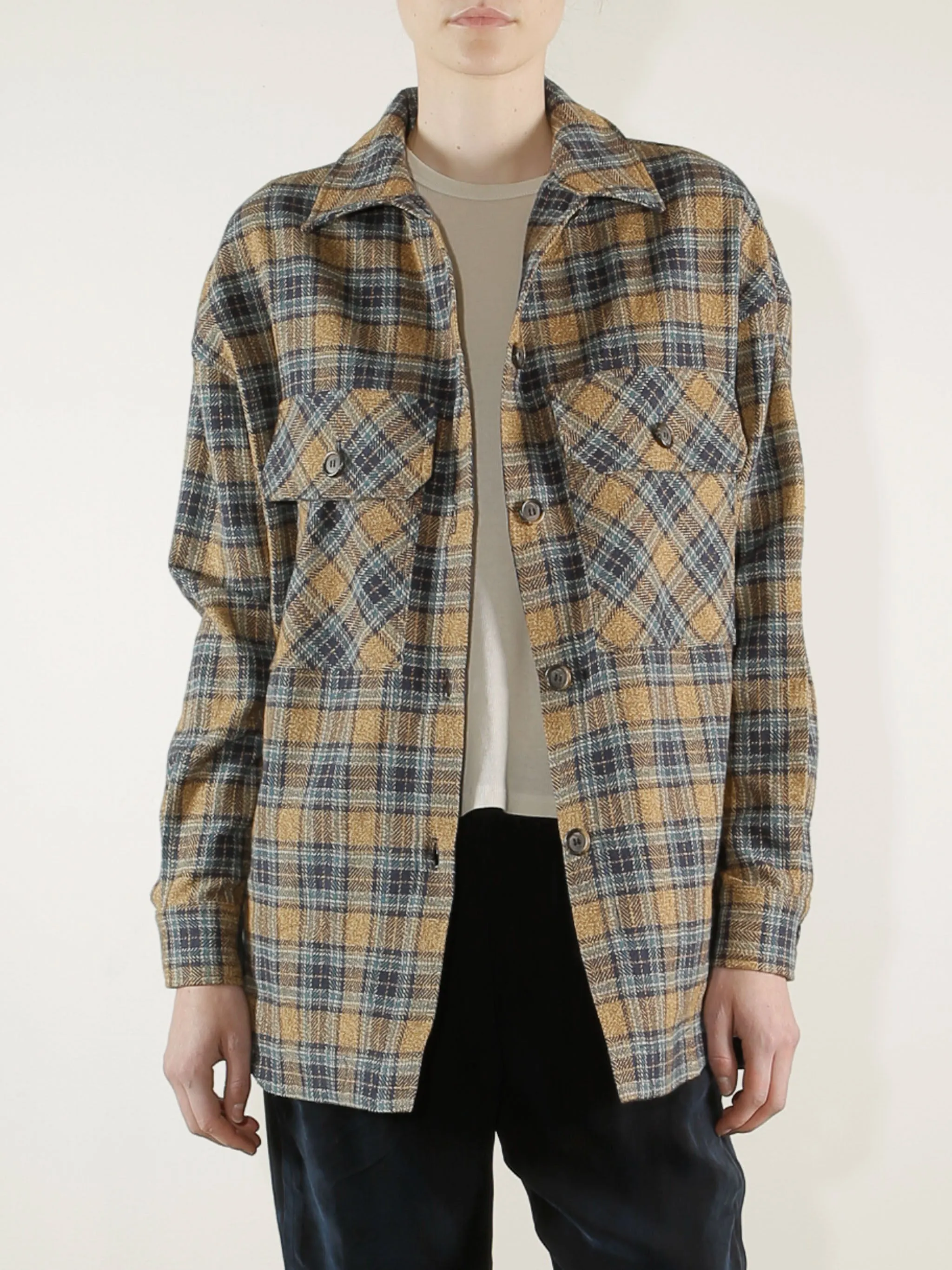 Laura Oversized Shirt Jacket in Plaid - Night/Wheat