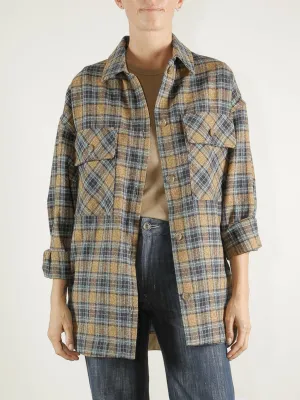 Laura Oversized Shirt Jacket in Plaid - Night/Wheat
