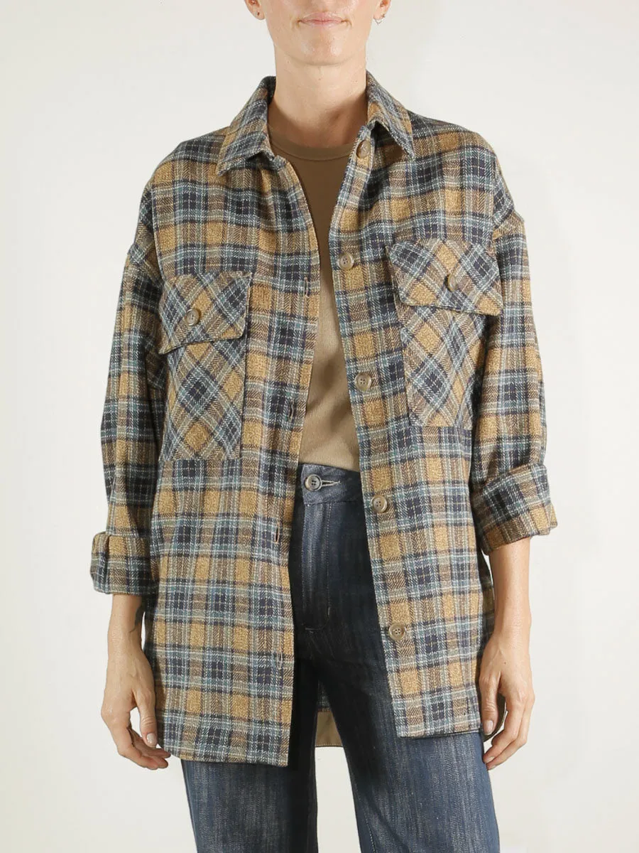 Laura Oversized Shirt Jacket in Plaid - Night/Wheat