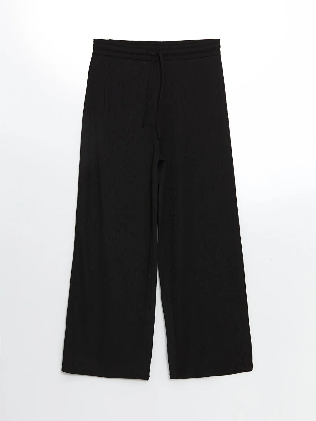 LCW Modest Black Elastic Waist Textured Women Trousers