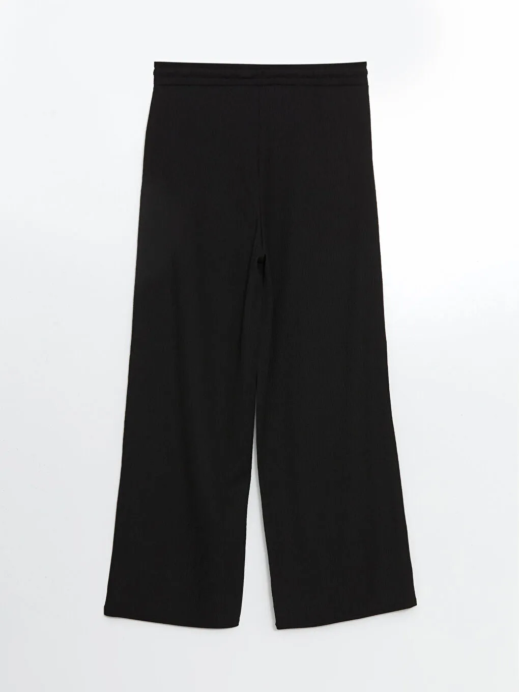 LCW Modest Black Elastic Waist Textured Women Trousers