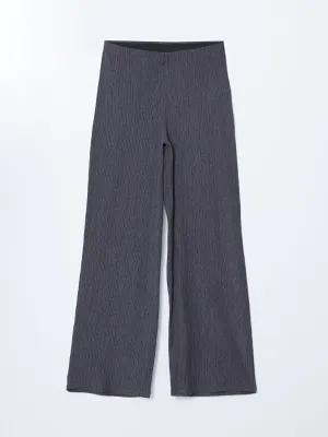 LCW Modest Grey Elastic Waist Textured Women Trousers