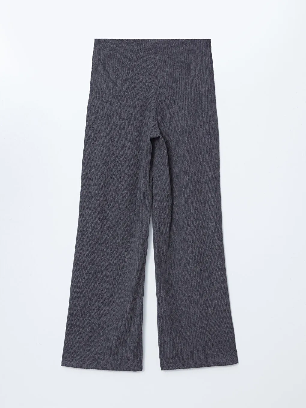 LCW Modest Grey Elastic Waist Textured Women Trousers