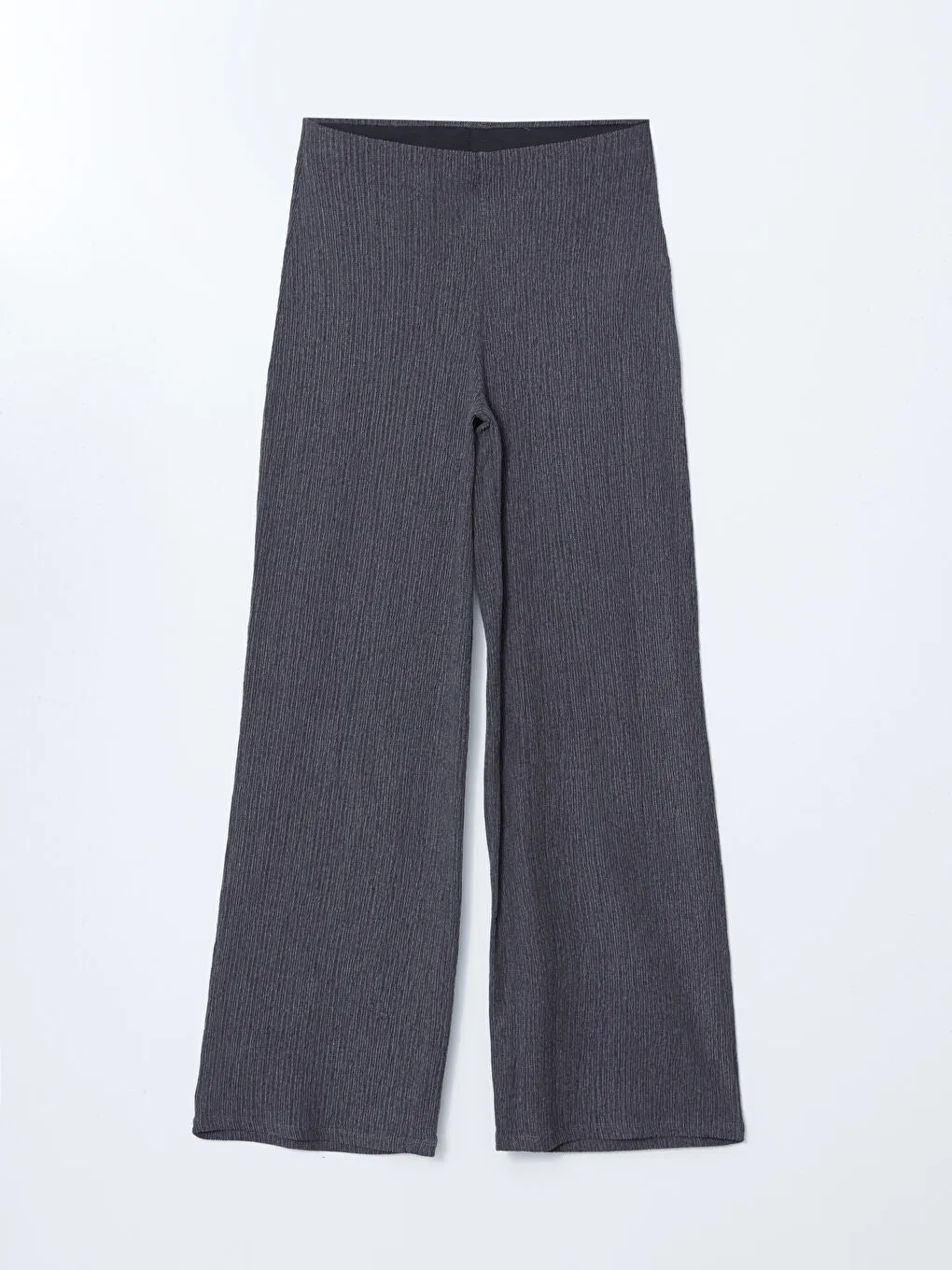 LCW Modest Grey Elastic Waist Textured Women Trousers