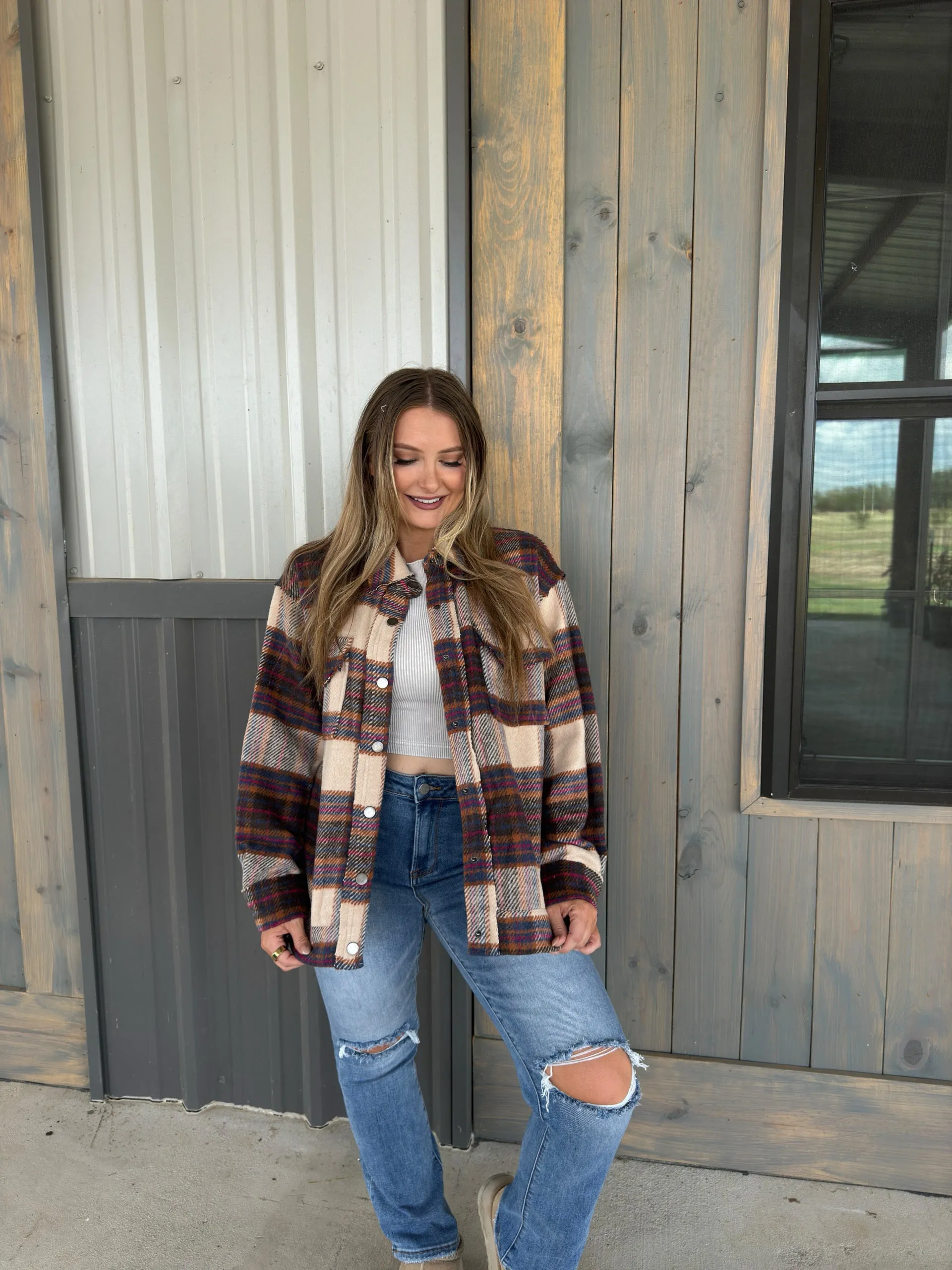 Leah Plaid Shacket - Brown Multi