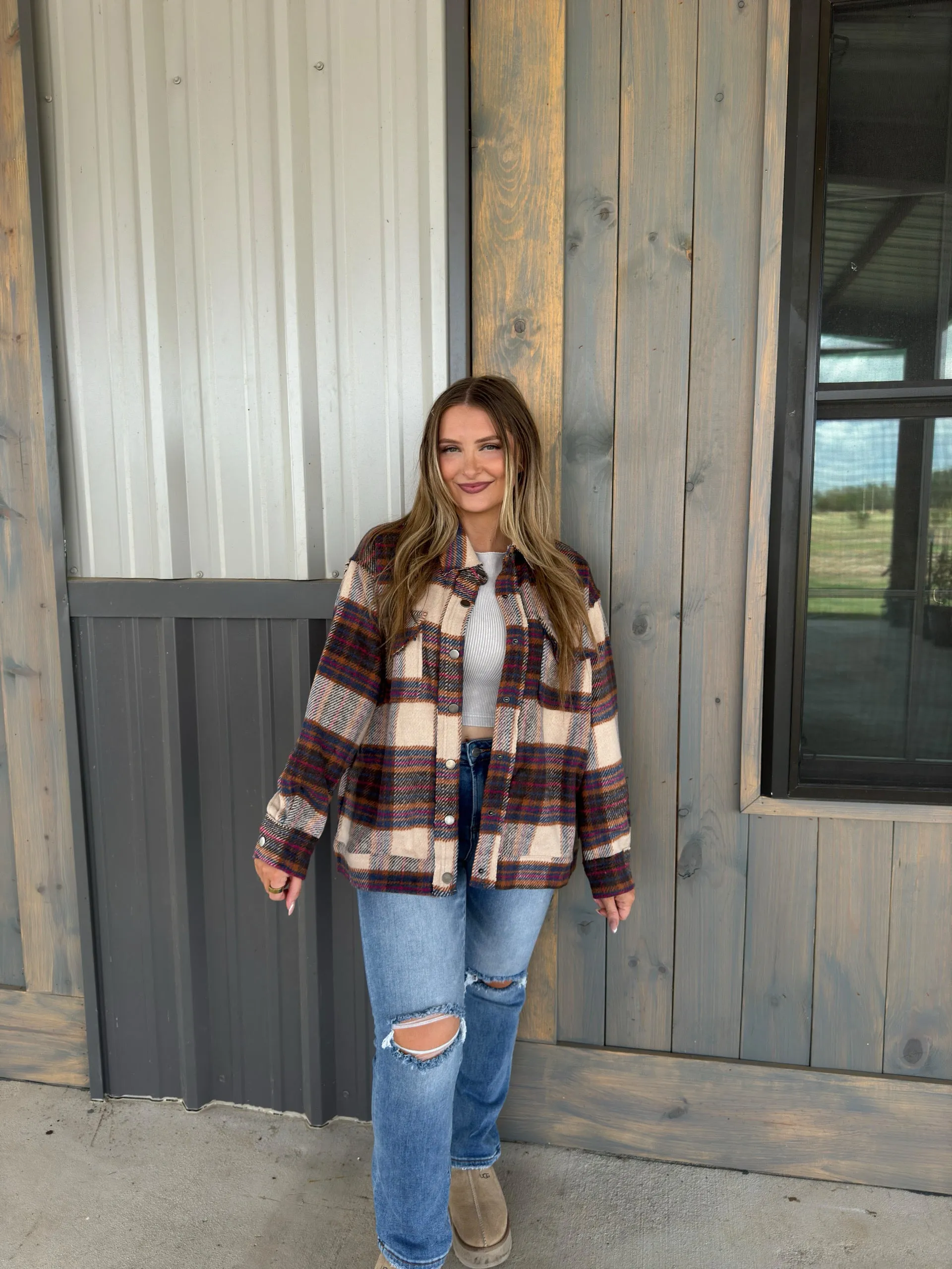Leah Plaid Shacket - Brown Multi