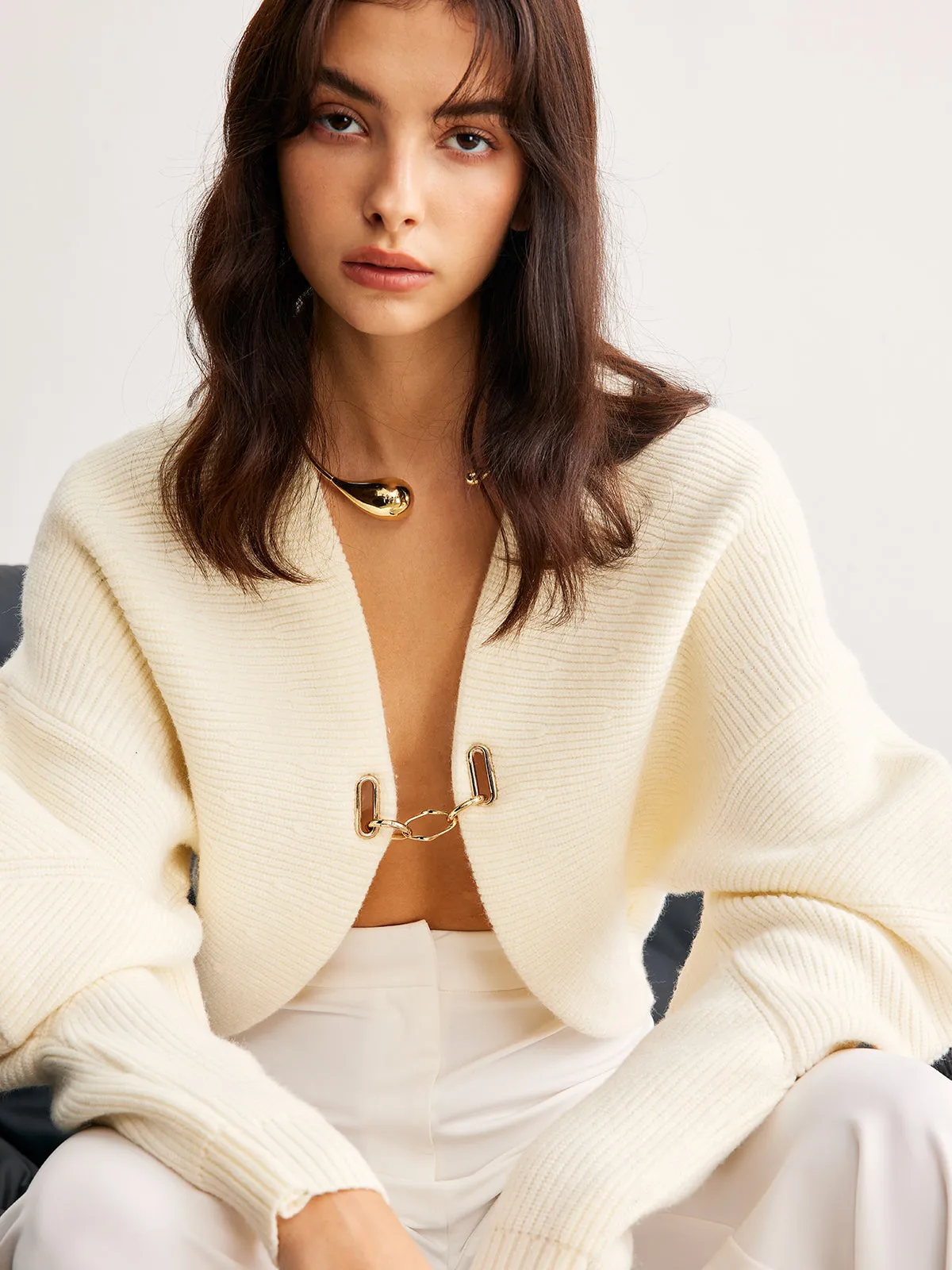 Leg-Of-Mutton Sleeve Metal Cardigan