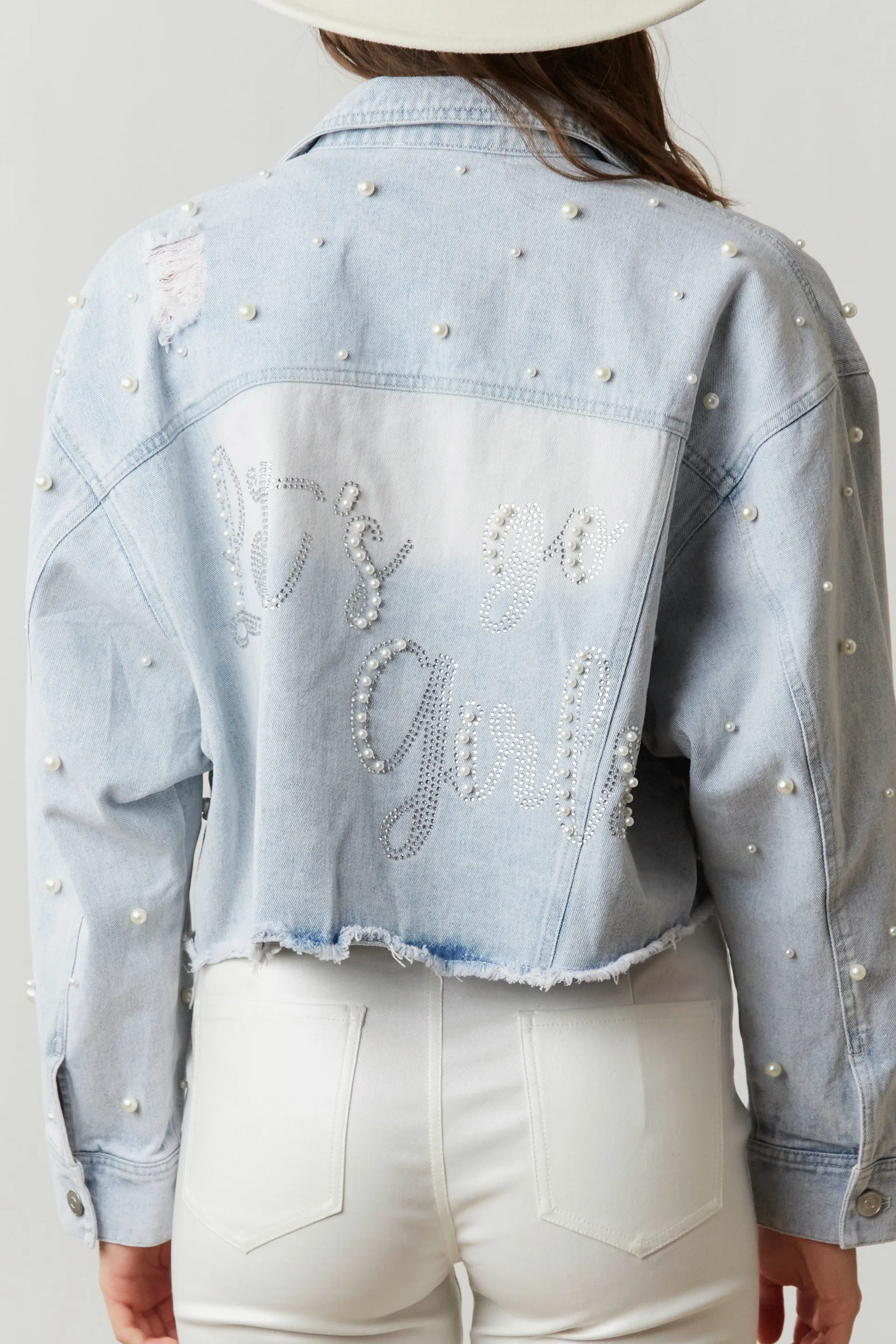 Let's Go Girls Pearl Studded Denim Jacket