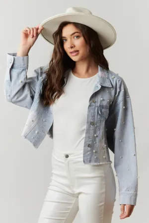 Let's Go Girls Pearl Studded Denim Jacket