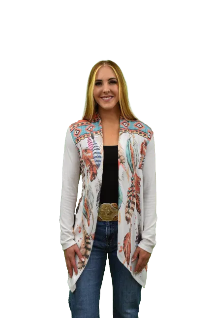 Liberty Wear Collection Cardigan: Vibrant Feathers