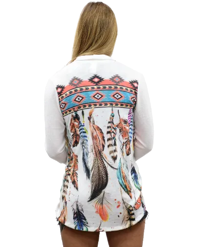 Liberty Wear Collection Cardigan: Vibrant Feathers