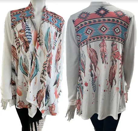 Liberty Wear Collection Cardigan: Vibrant Feathers