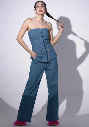 Light blue denim tube Top with Jeans