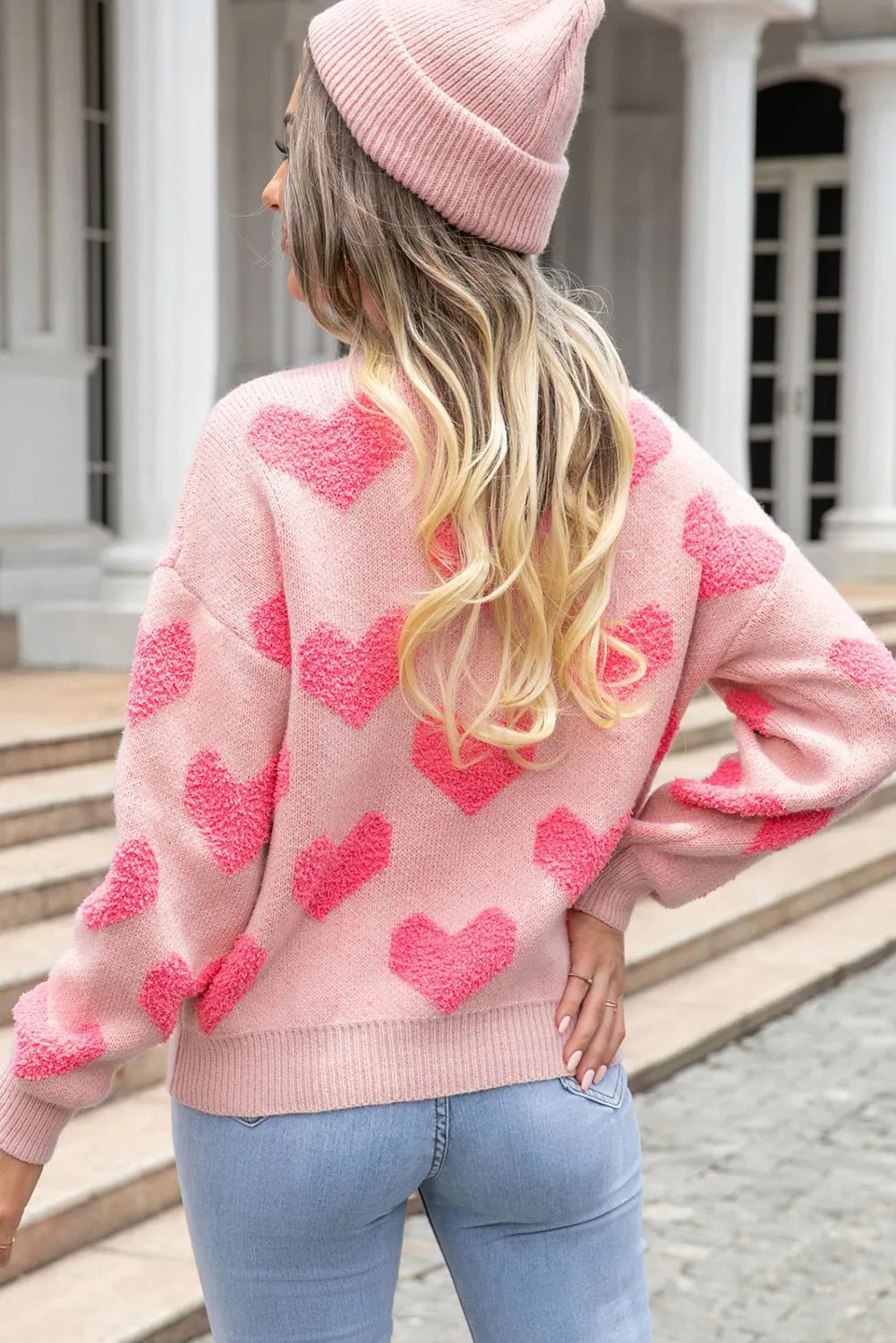 Light Pink Valentines Day Heart Knit Sweater