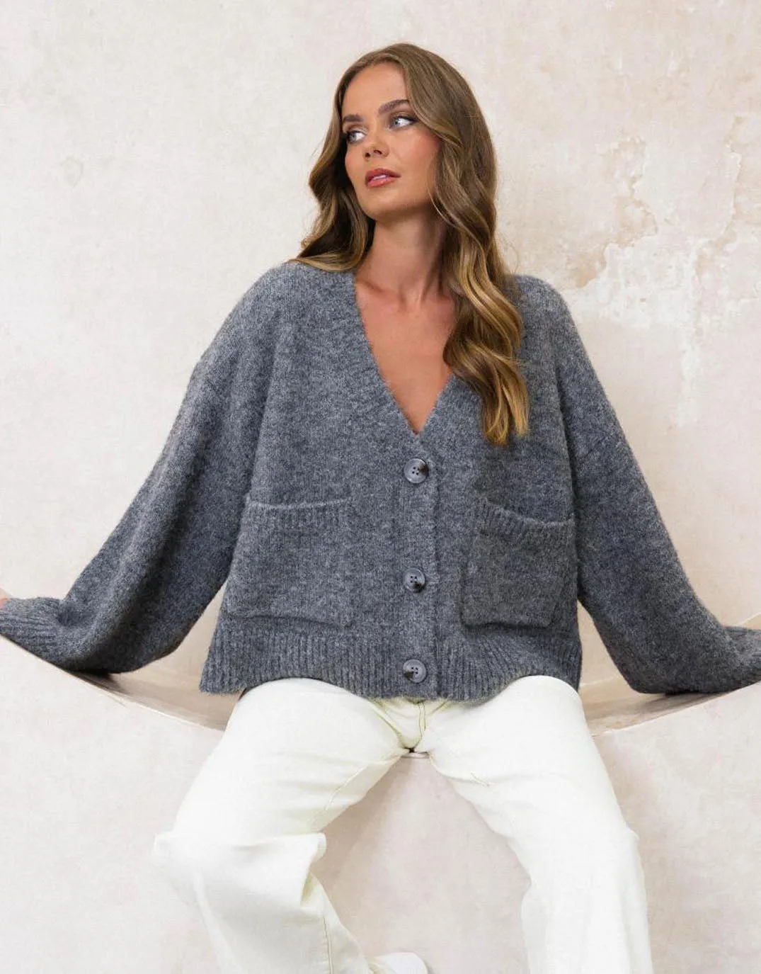 Lila Chunky Oversized Cardigan - Charcoal