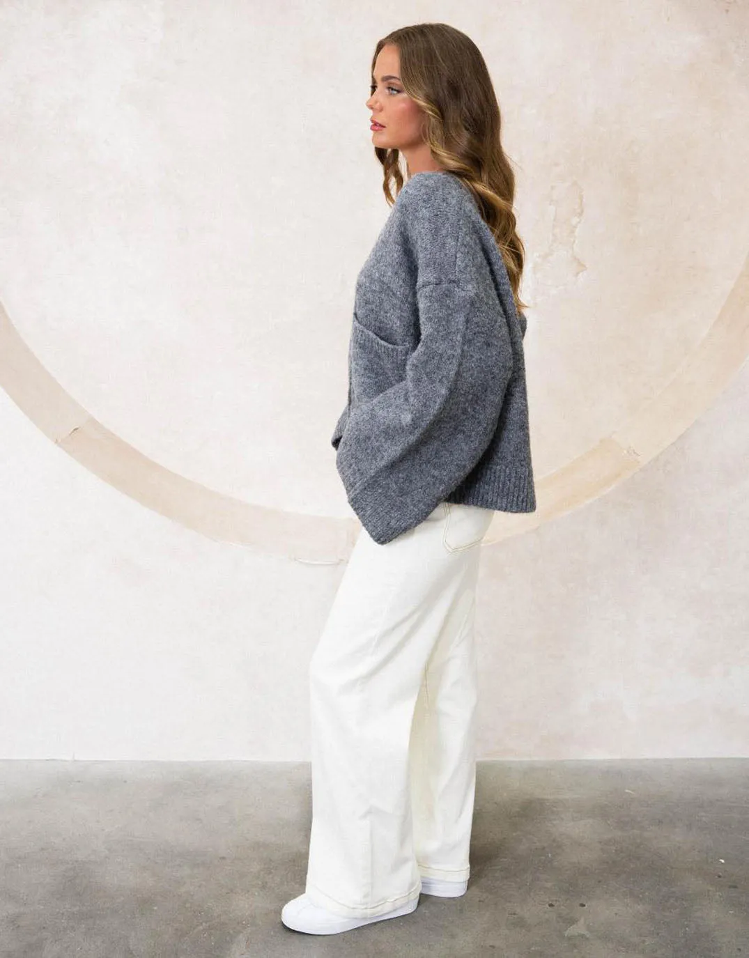 Lila Chunky Oversized Cardigan - Charcoal