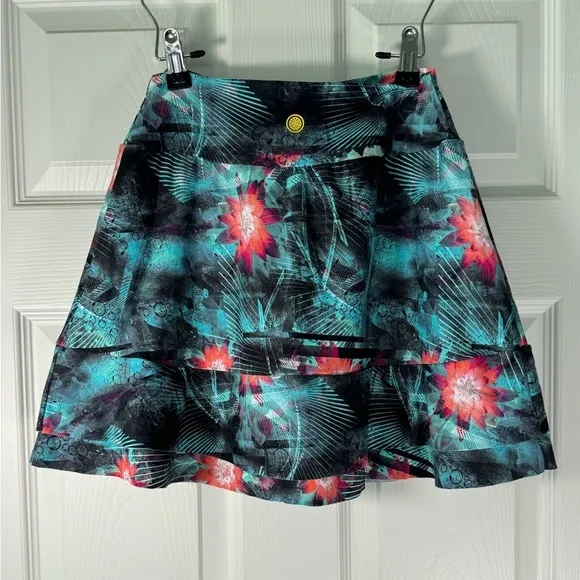 LiliKoi Abstract Floral Hawaiian Activewear Skort UV 50  High Rise Size Large