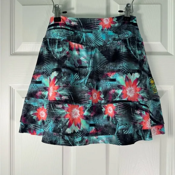 LiliKoi Abstract Floral Hawaiian Activewear Skort UV 50  High Rise Size Large