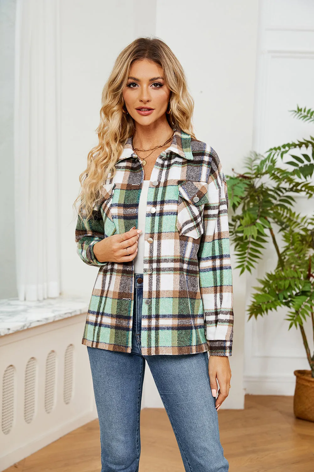 Lilllie Button Down Collared Plaid Flannel Shacket