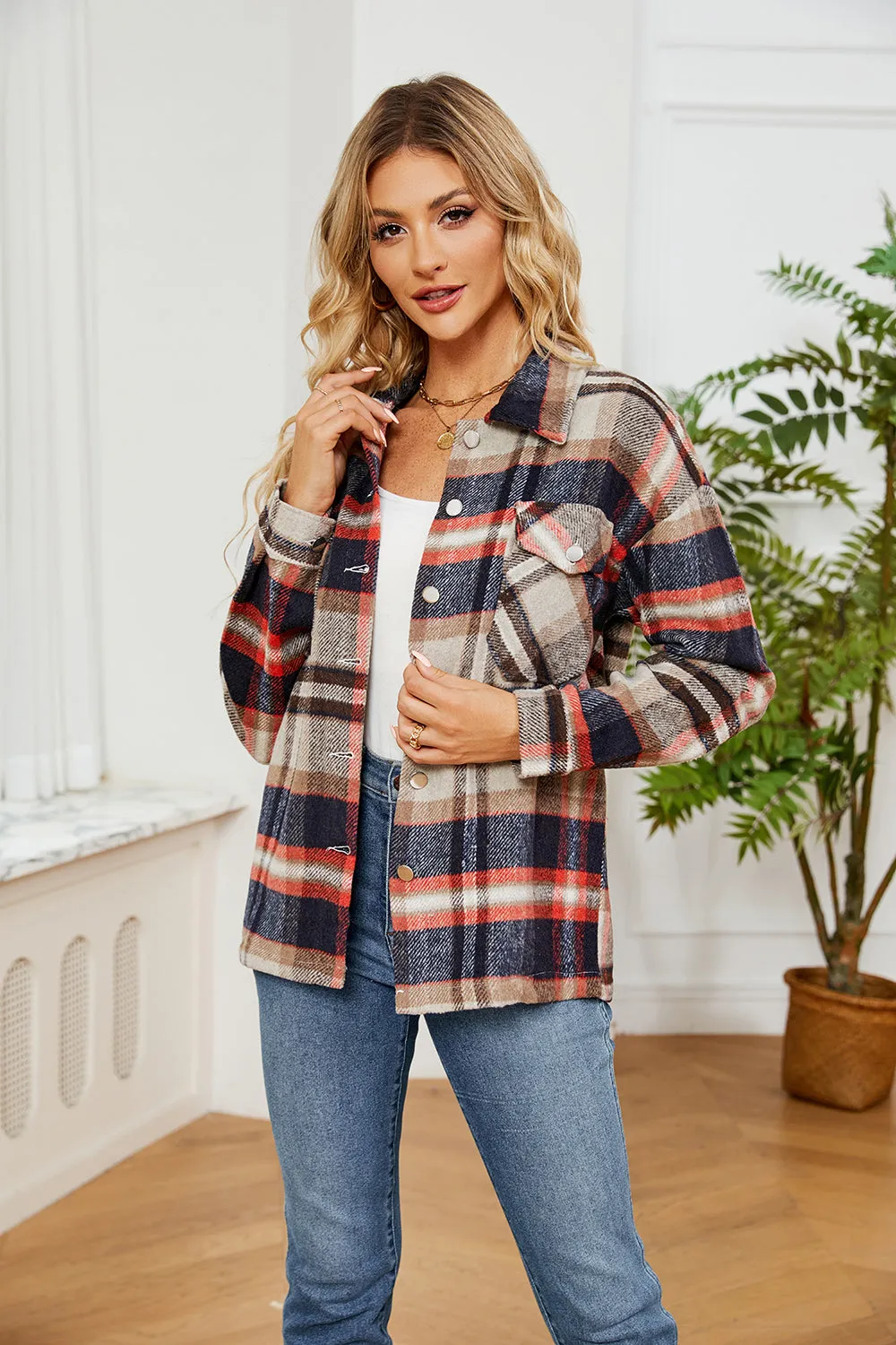 Lilllie Button Down Collared Plaid Flannel Shacket