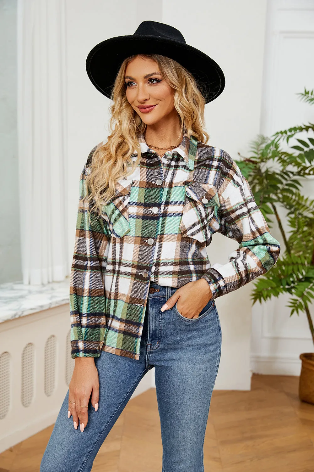 Lilllie Button Down Collared Plaid Flannel Shacket