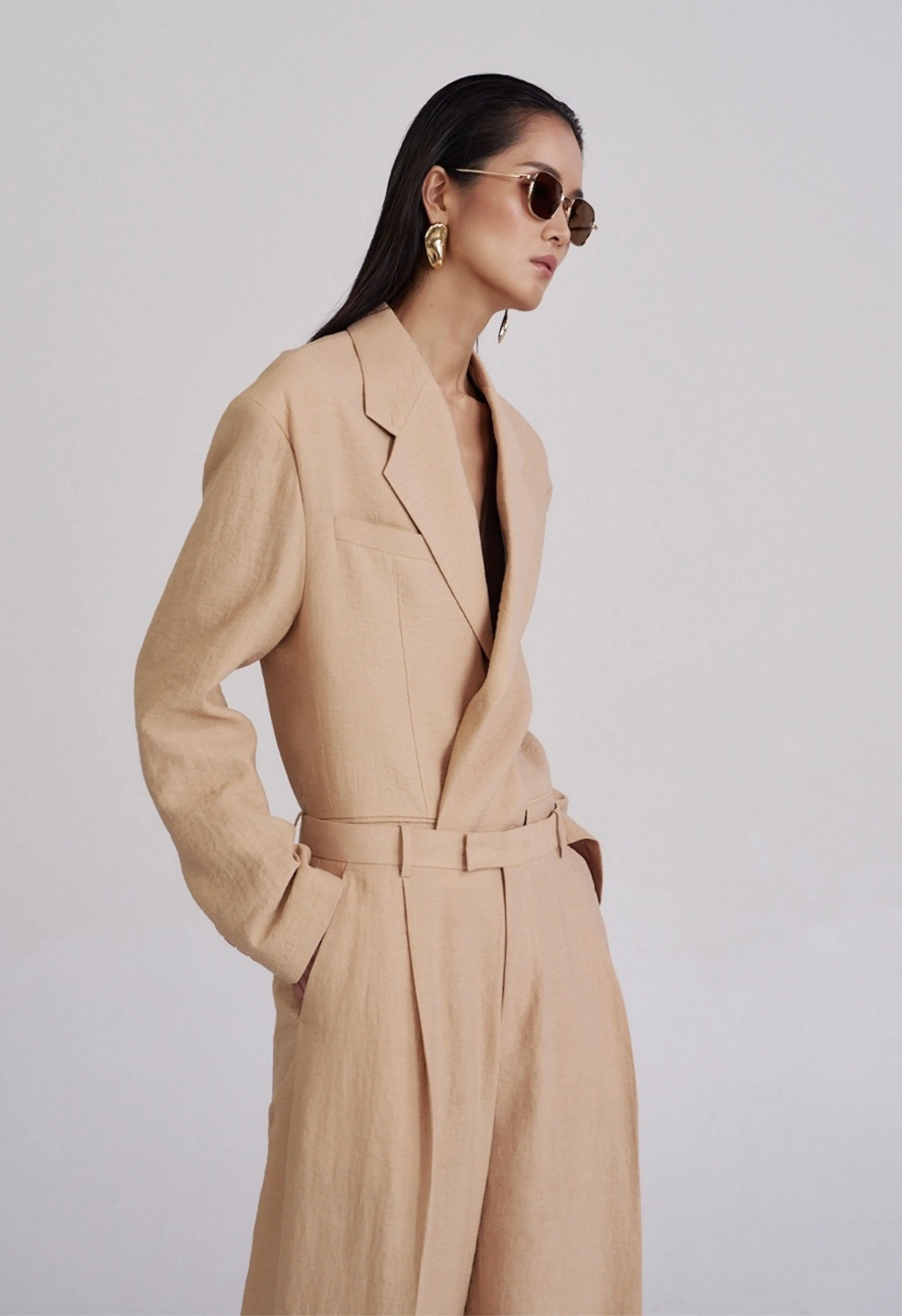 Linen Blazer in Tan