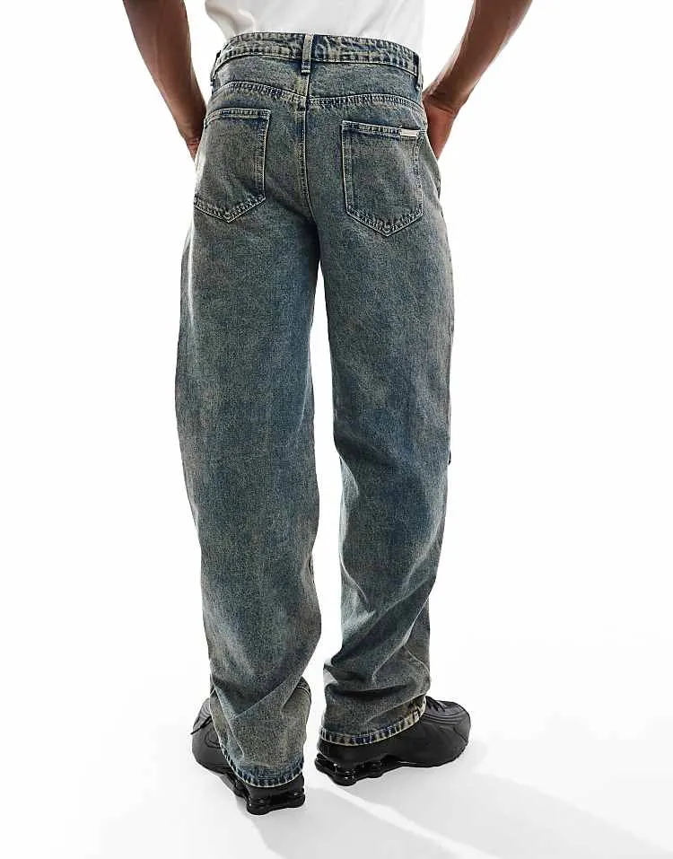 Liquor N Poker textured stacked jeans in stone wash - part of a set