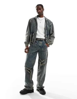 Liquor N Poker textured stacked jeans in stone wash - part of a set