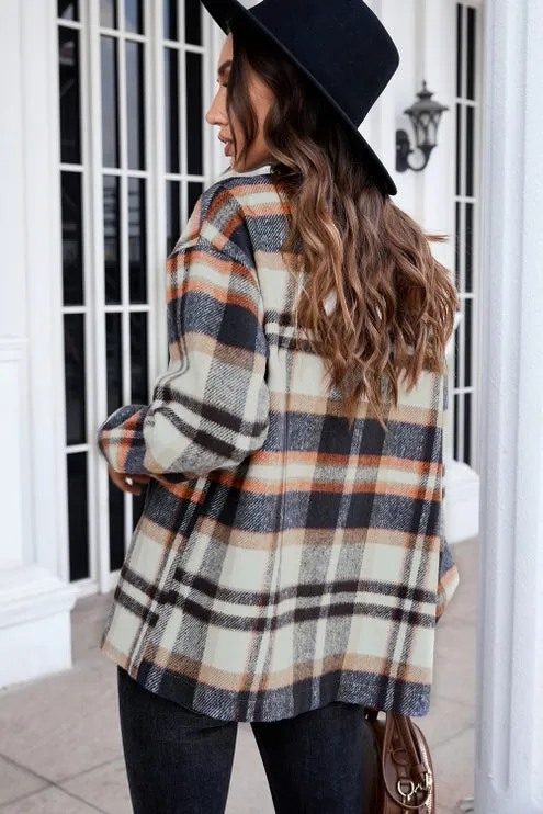 Little Daisy Closet Geometric Plaid Print Pocketed Shacket