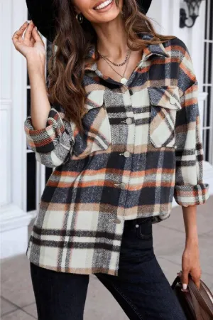 Little Daisy Closet Geometric Plaid Print Pocketed Shacket