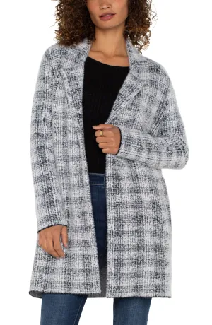Liverpool Grey White Plaid Open Front Coatigan Sweater