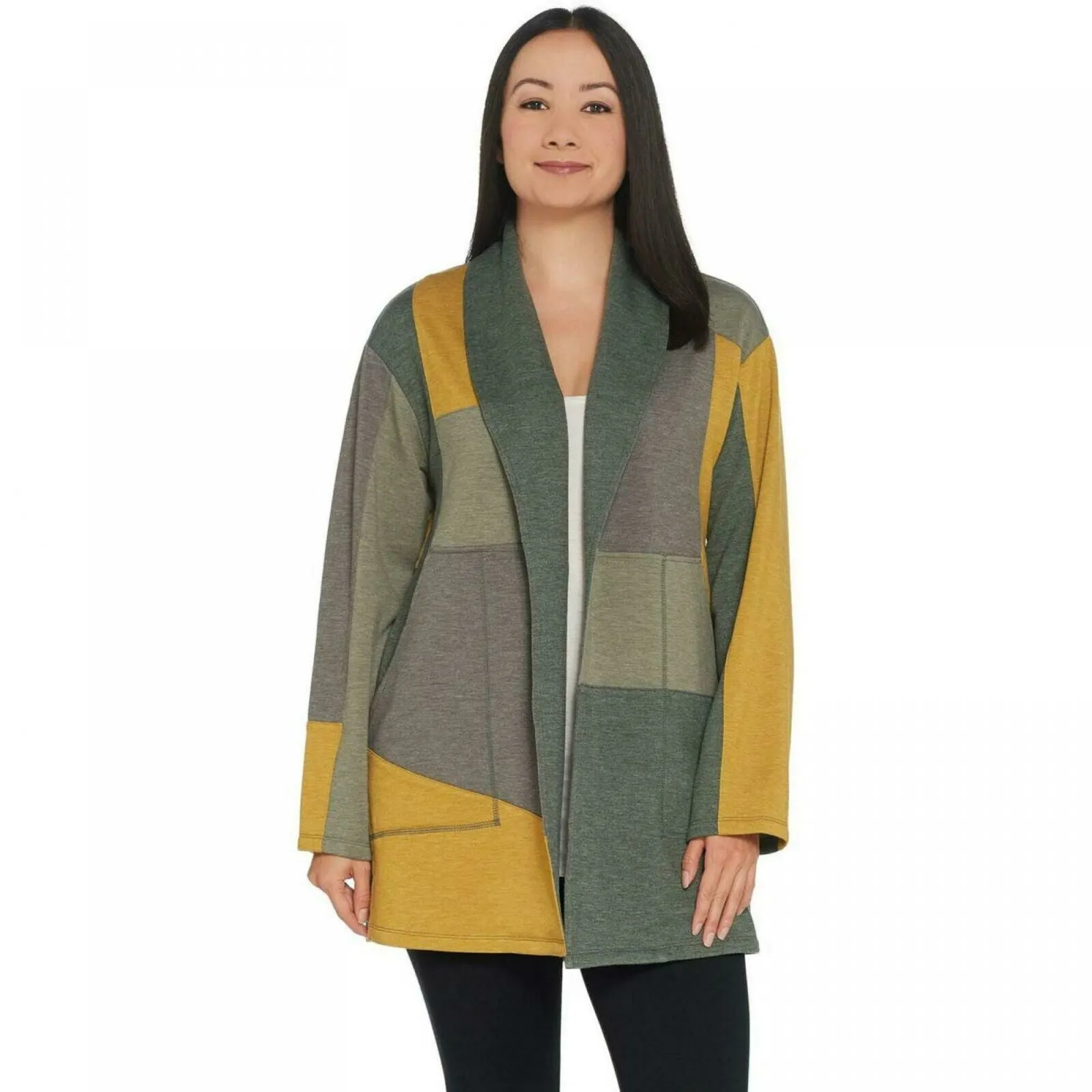LOGO by Lori Goldstein Brushed Fleece Patchwork Duster Jacket