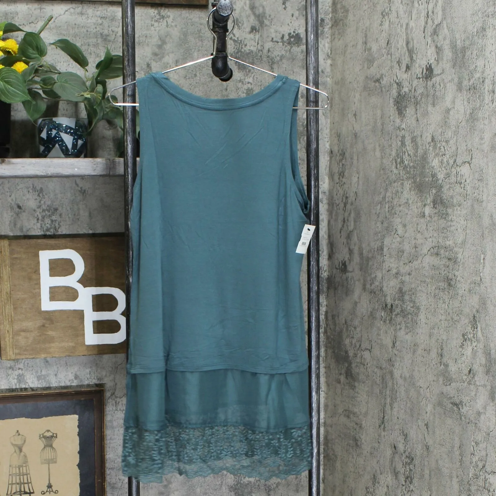 LOGO by Lori Goldstein Petite Satin And Lace Trim Knit Tank Top