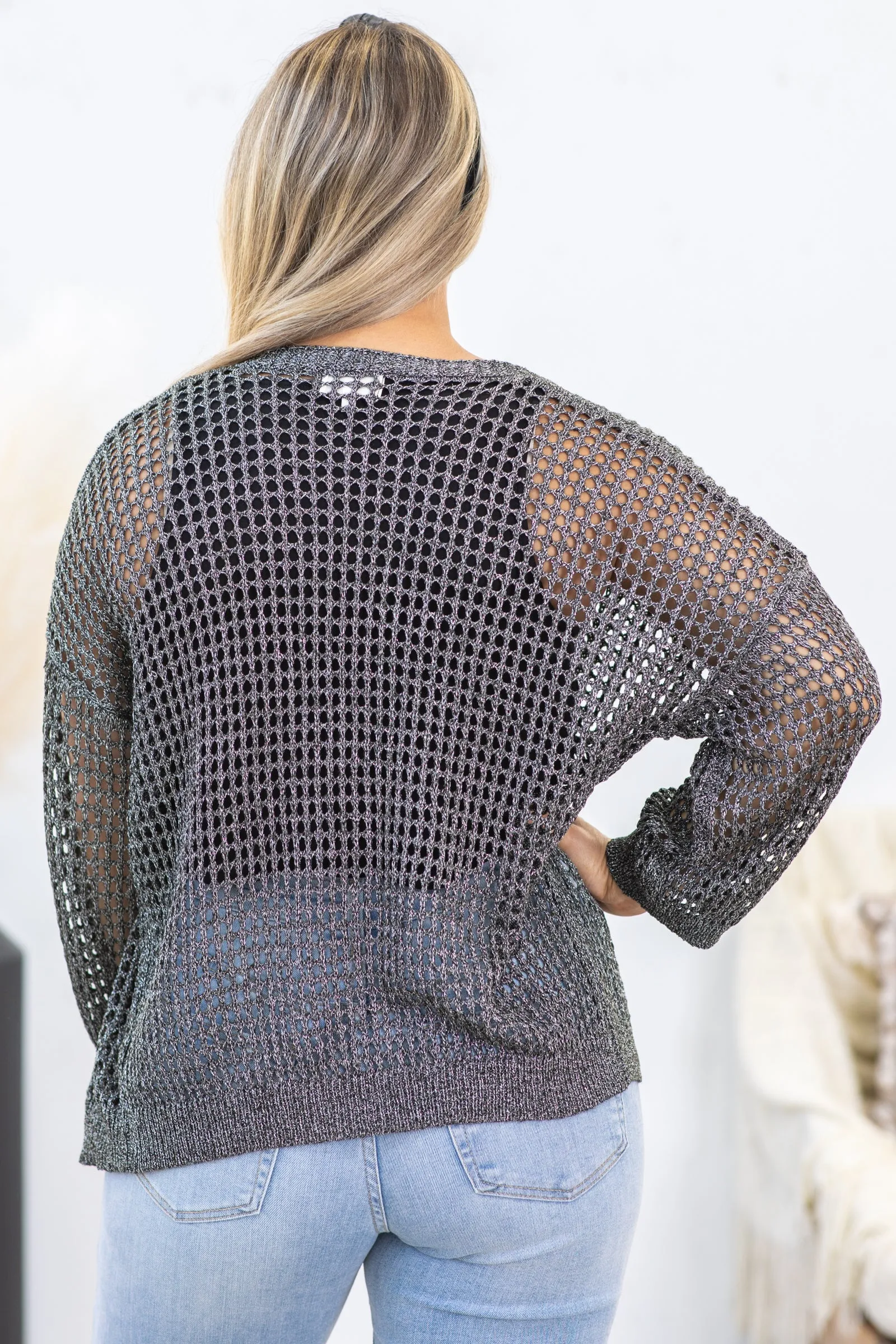 Long Sleeve Crochet Cardigan With Lurex