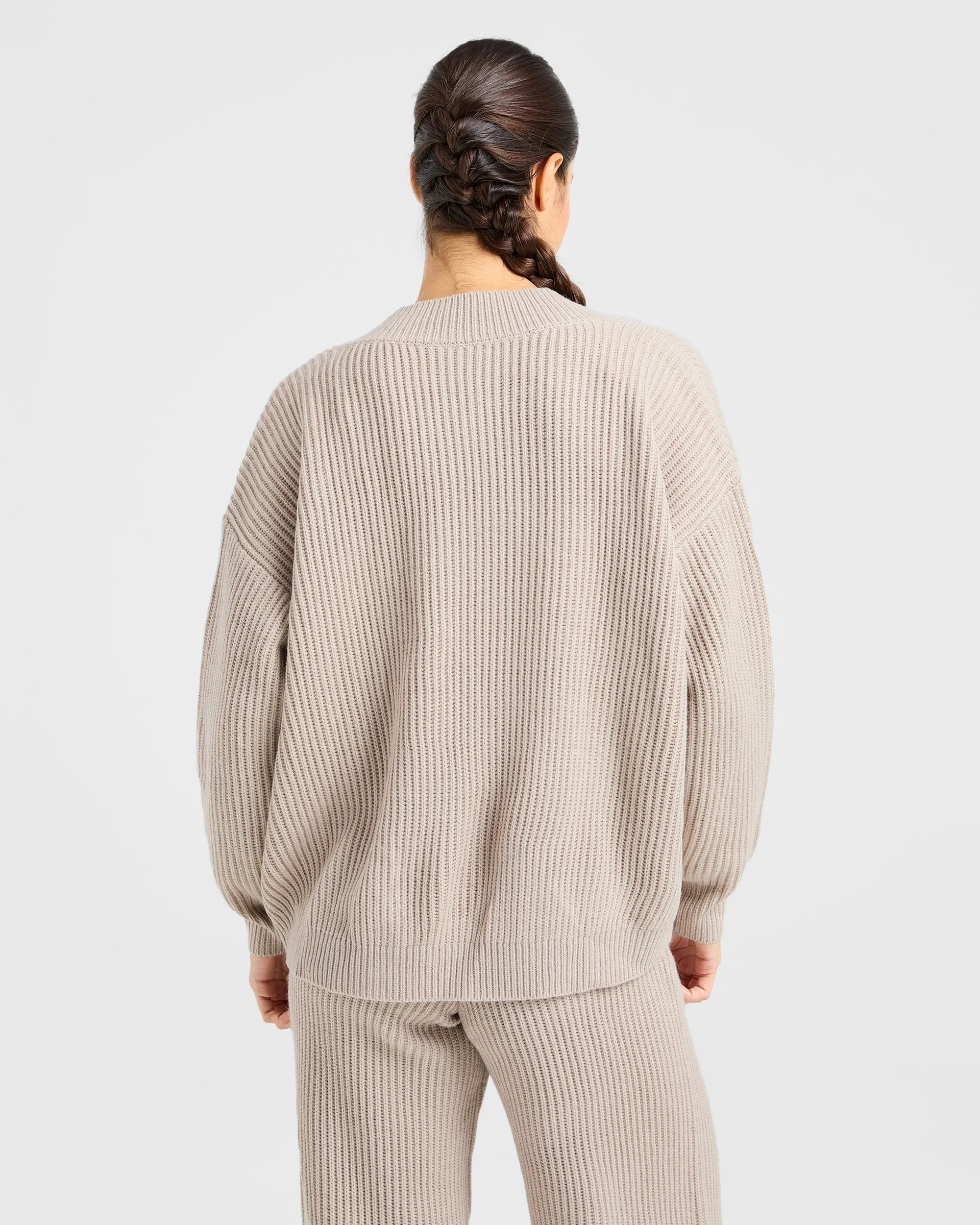 Lounge Oversized Knit Cardigan - Taupe Brown
