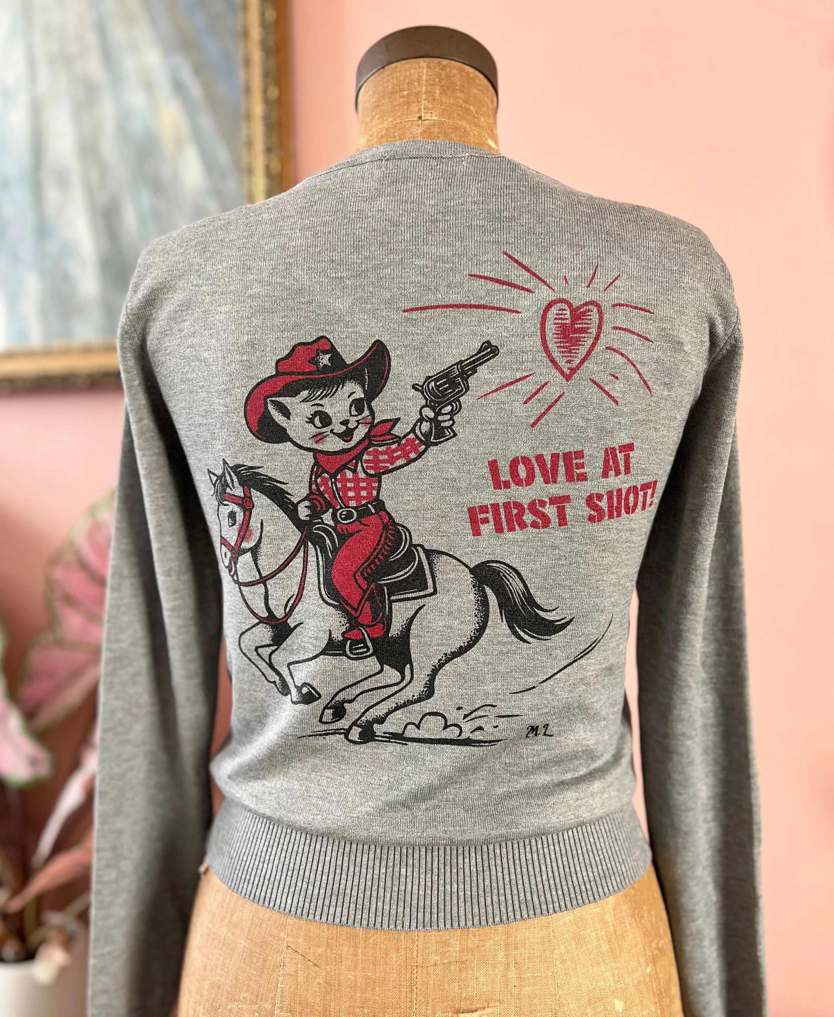 LOVE AT FIRST SHOT V NECK CARDIGAN *GRAY