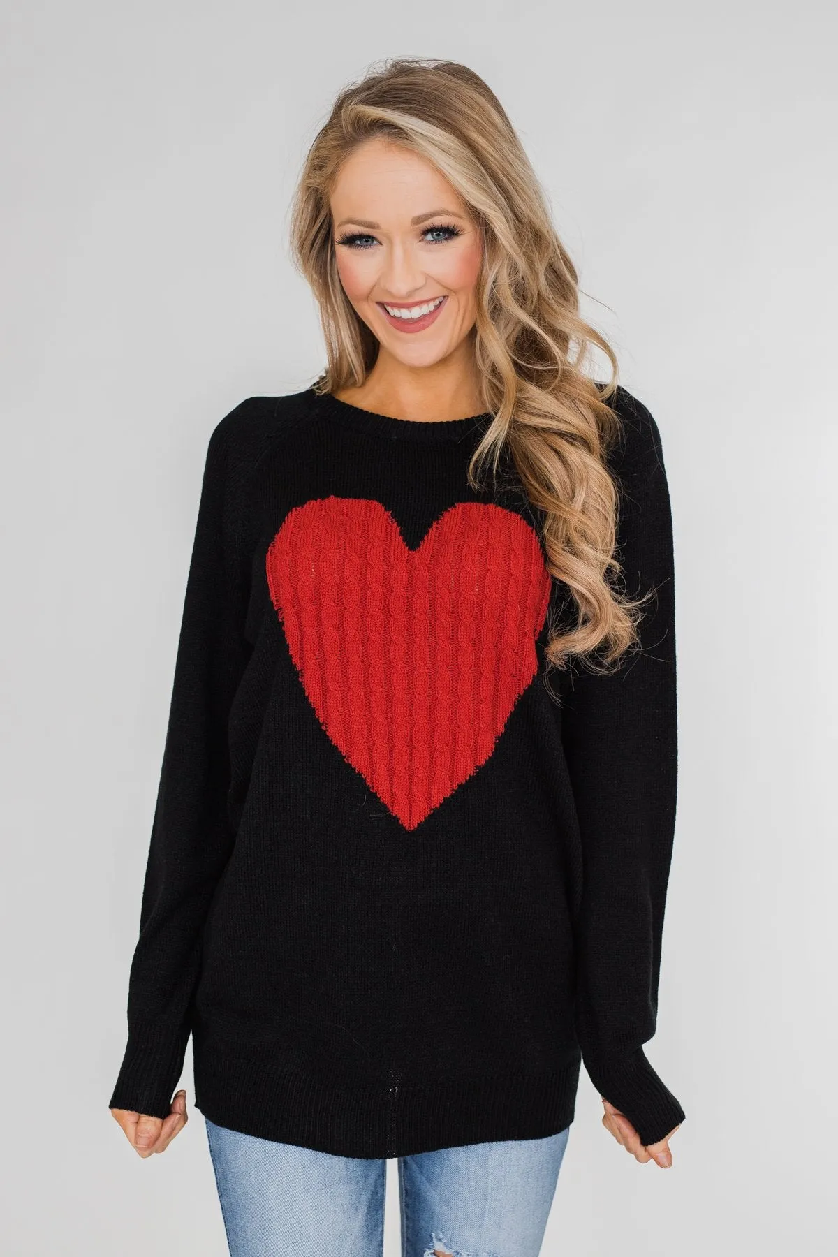 Love Your Life Knitted Heart Sweater - Black