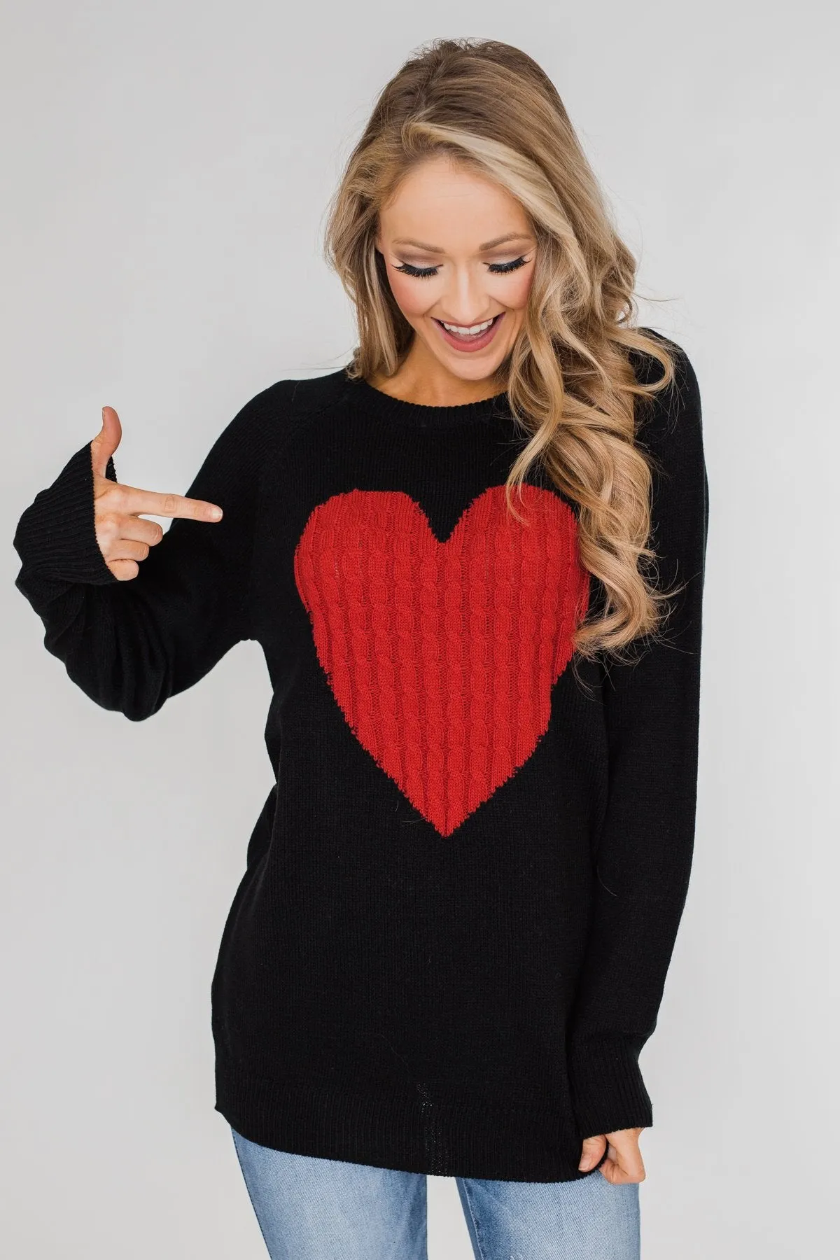 Love Your Life Knitted Heart Sweater - Black