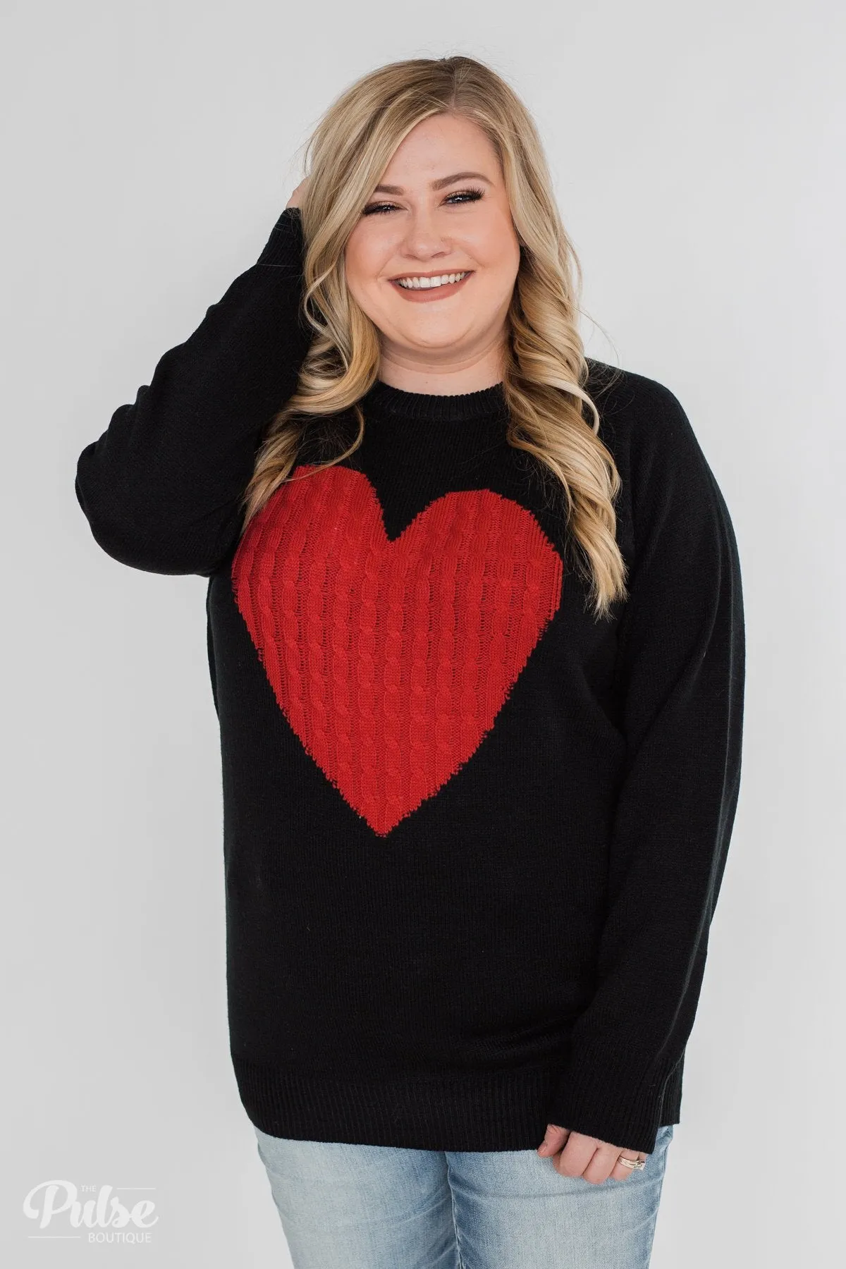 Love Your Life Knitted Heart Sweater - Black