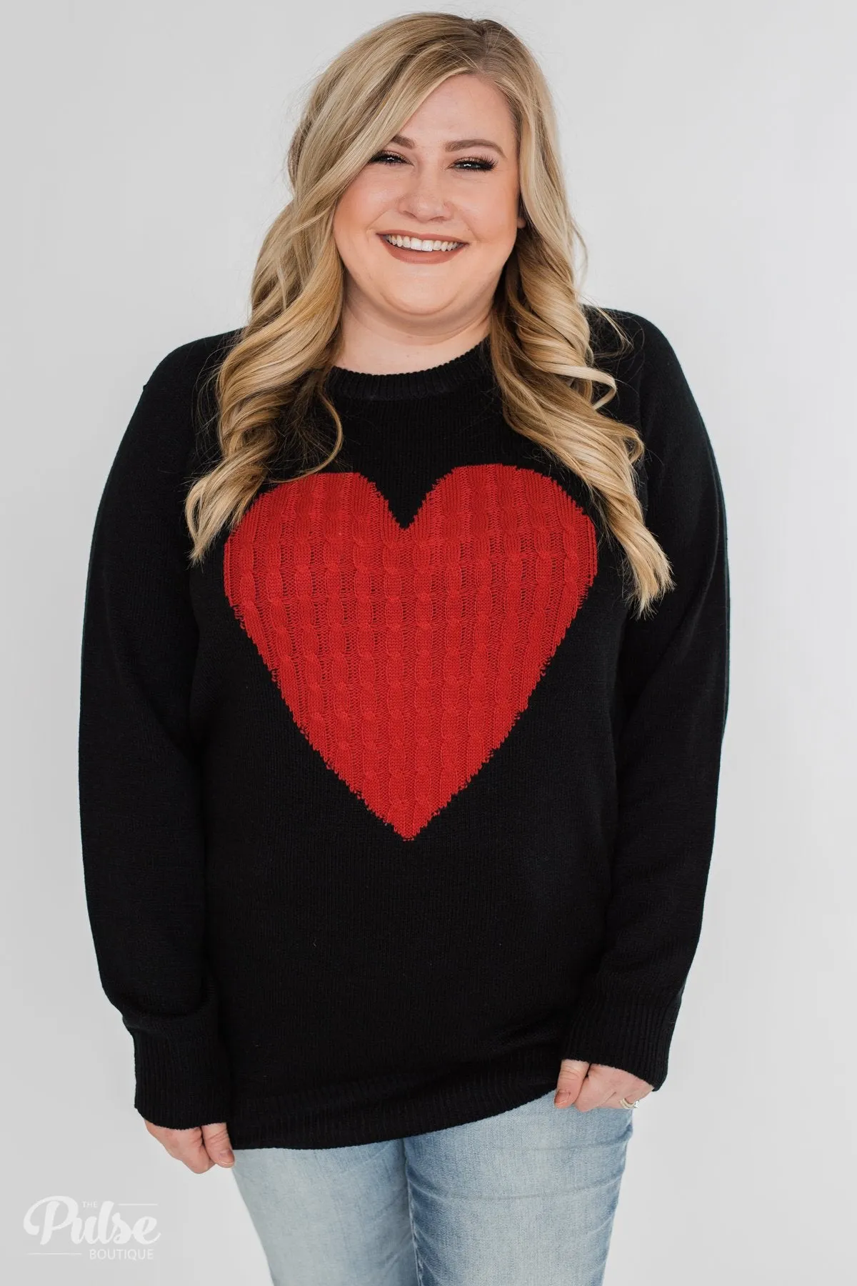 Love Your Life Knitted Heart Sweater - Black